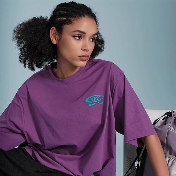 Reebok Letter Print Knitted Round Neck Short Sleeve T-Shirt Unisex Tops Purple 24SRC415UGP2
