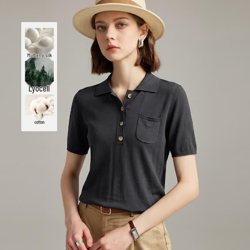 Women s Classic Silk-Tencel Blend Polo T-Shirt M