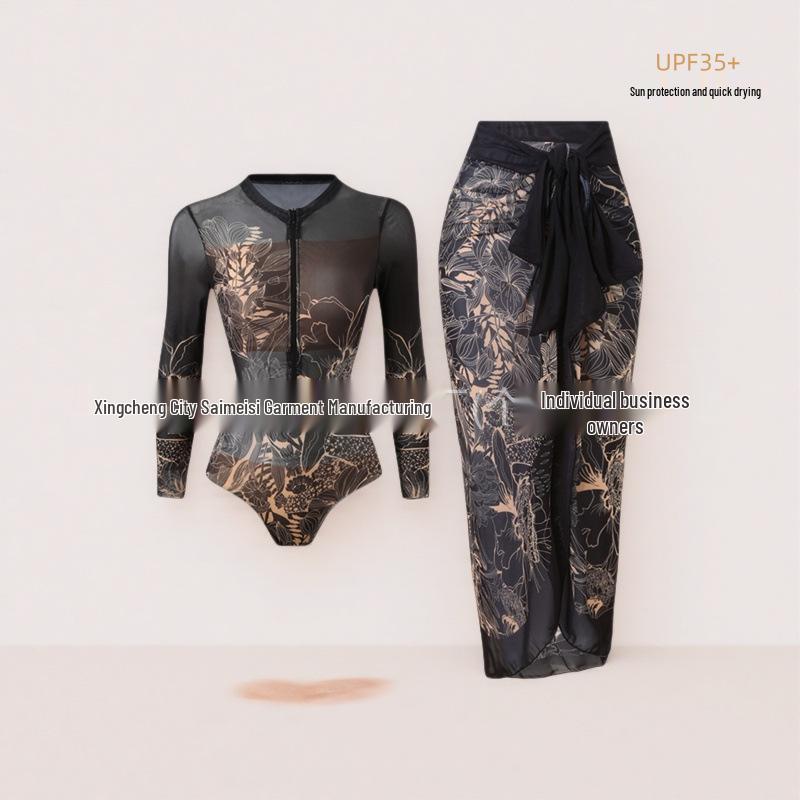 2025 Women's Long Sleeve Sun Protection Russian Swimsuit - European American Surfwear Beach Dress