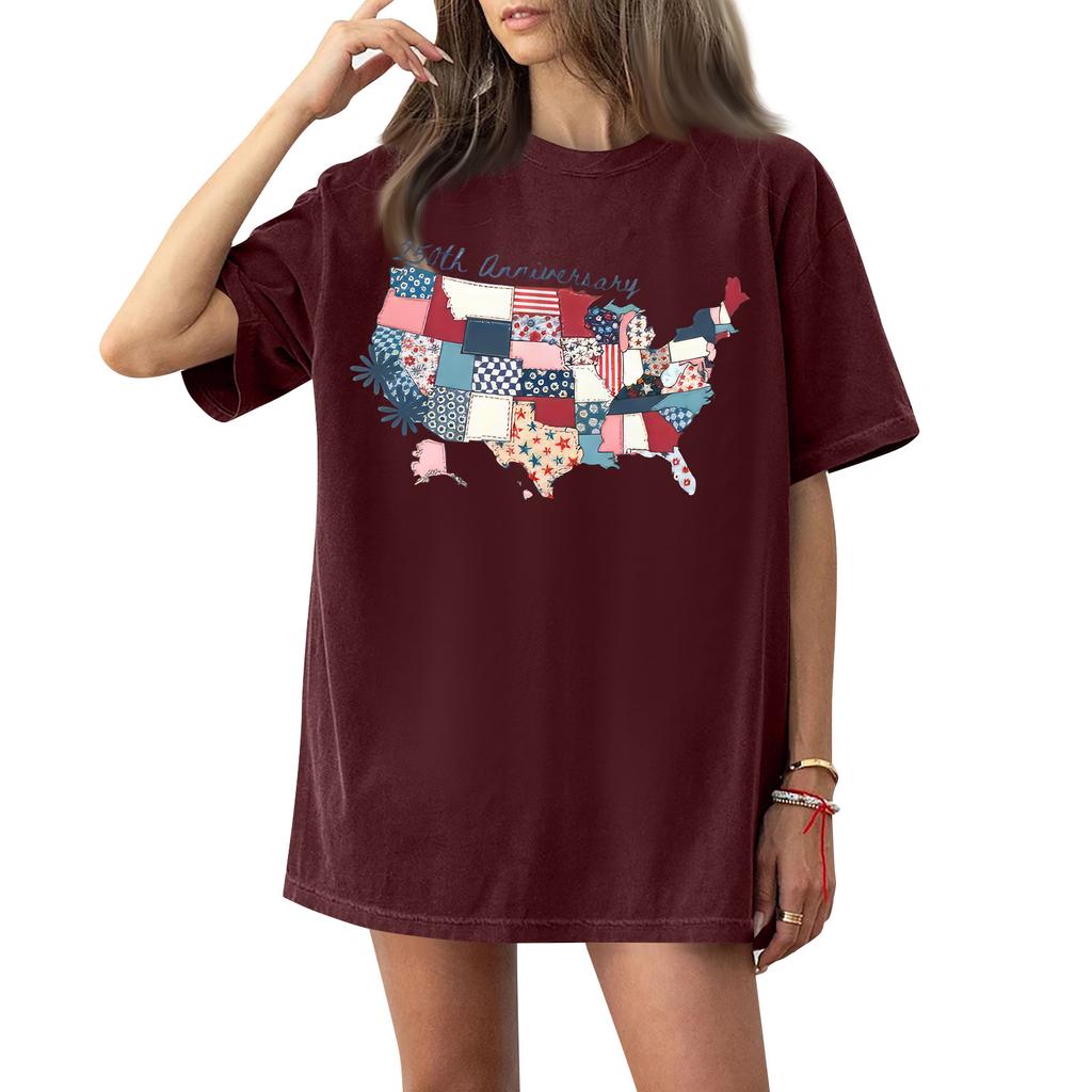 Damen Rundhals Bedrucktes Kurzarm T-Shirt Top