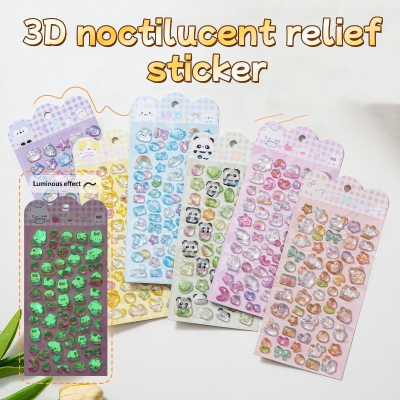 Cute Cartoon Animal Noctilucent 3D  Relief Stickers Fun Aesthetic Stickers Diy Phone Case Diary Stationery Sticker Gift