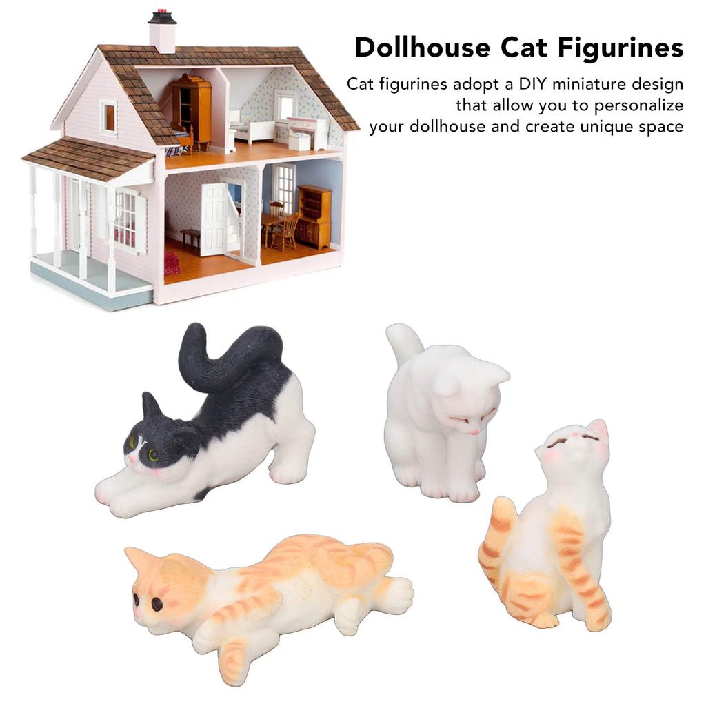4Pcs Miniature Cat Figurines 1:12 Dollhouse Mini Resin Animal Model Ornaments Decoration Simulation Craft