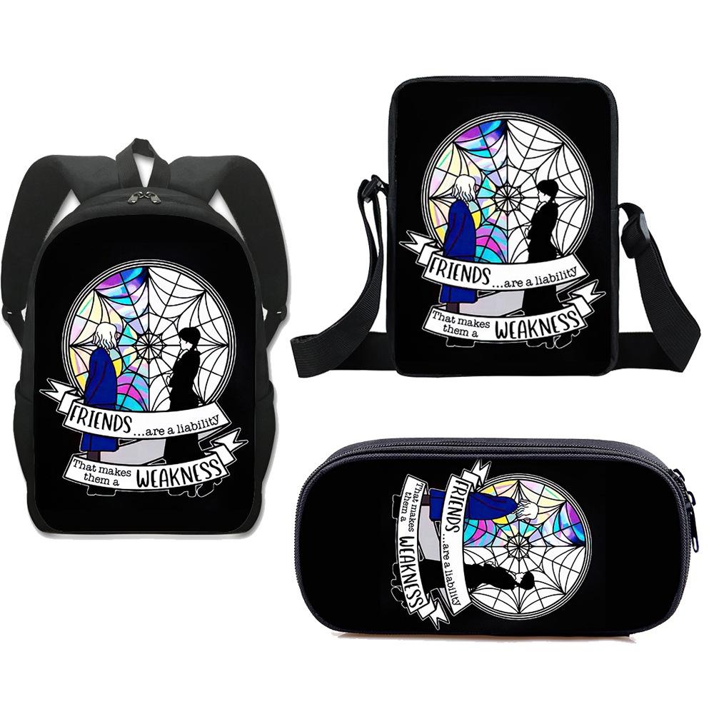 3pcs Wednesday The Adams Family Backpack+shoulder Bag+pencil Case Set Kids Gift