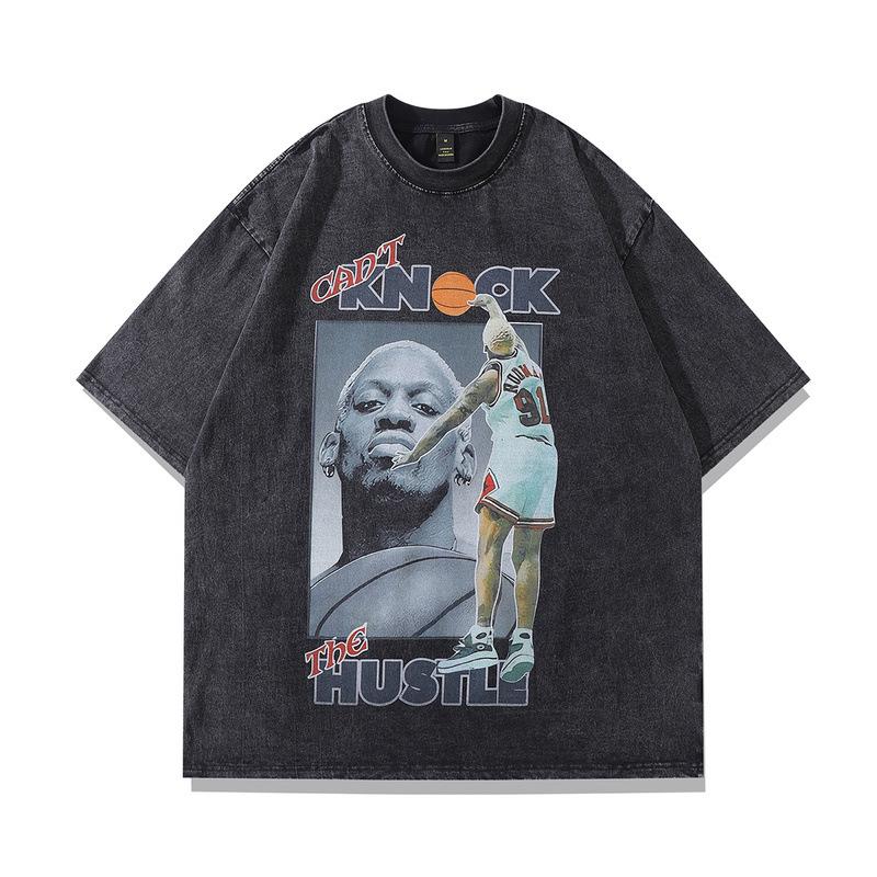 American Street Style Rodman Character Retro Short-Sleeved Men'S And Women'S Ins High Street Washed Old Loose T-Shirt
