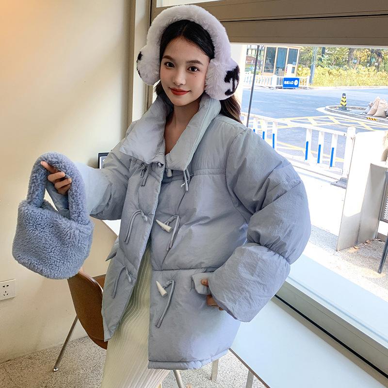 New Cotton Coat for Women Short Fashionable Horn Button Bread Suit Winter Loose Stand Collar Thickened Cotton Jacket