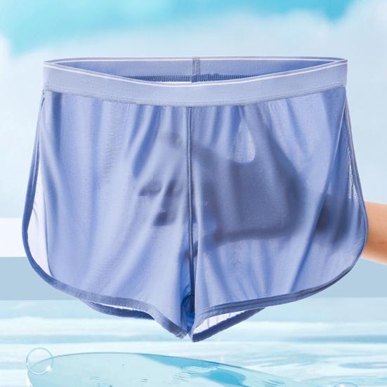 Wide Waistband Men Underwear Ice Silk Breathable Mesh Shorts Panties Solid Color Side Slit Loose Fit Underpants