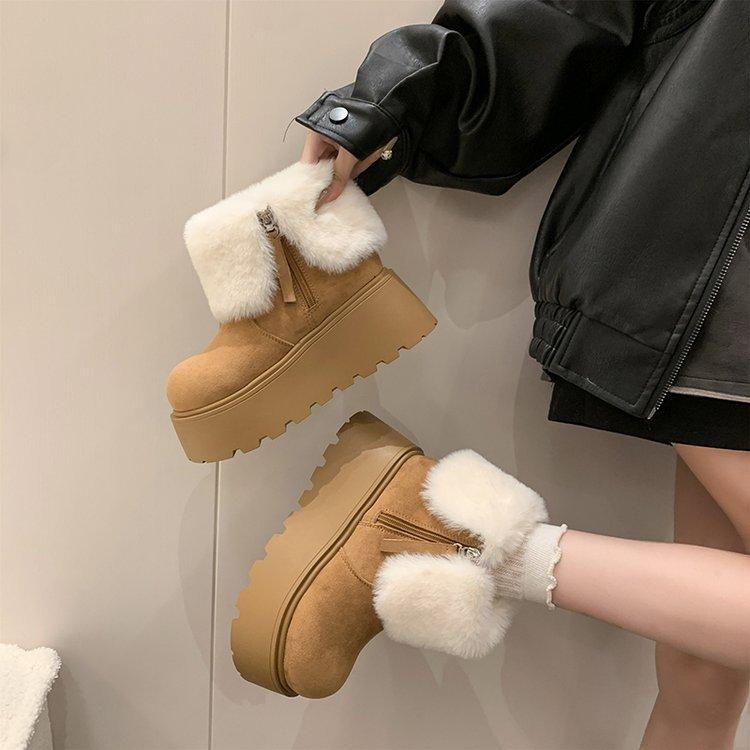 

Женские зимние ботинки 2025 осень новые на толстой подошве с большим носком зимние с лацканами две пары ботинок с небольшим увеличением высоты 8 см 40 верблюд