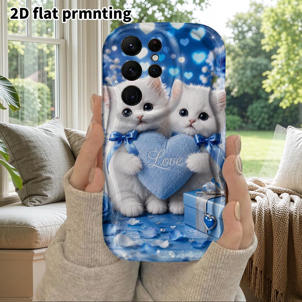 Phone Case: 2D Flat Samsung Galaxy A34 A35 M05 M06 S20 S22 S21 FE Plus 5G Protective Case, Couple Style, Cat Heart, Christmas and Halloween Gift
