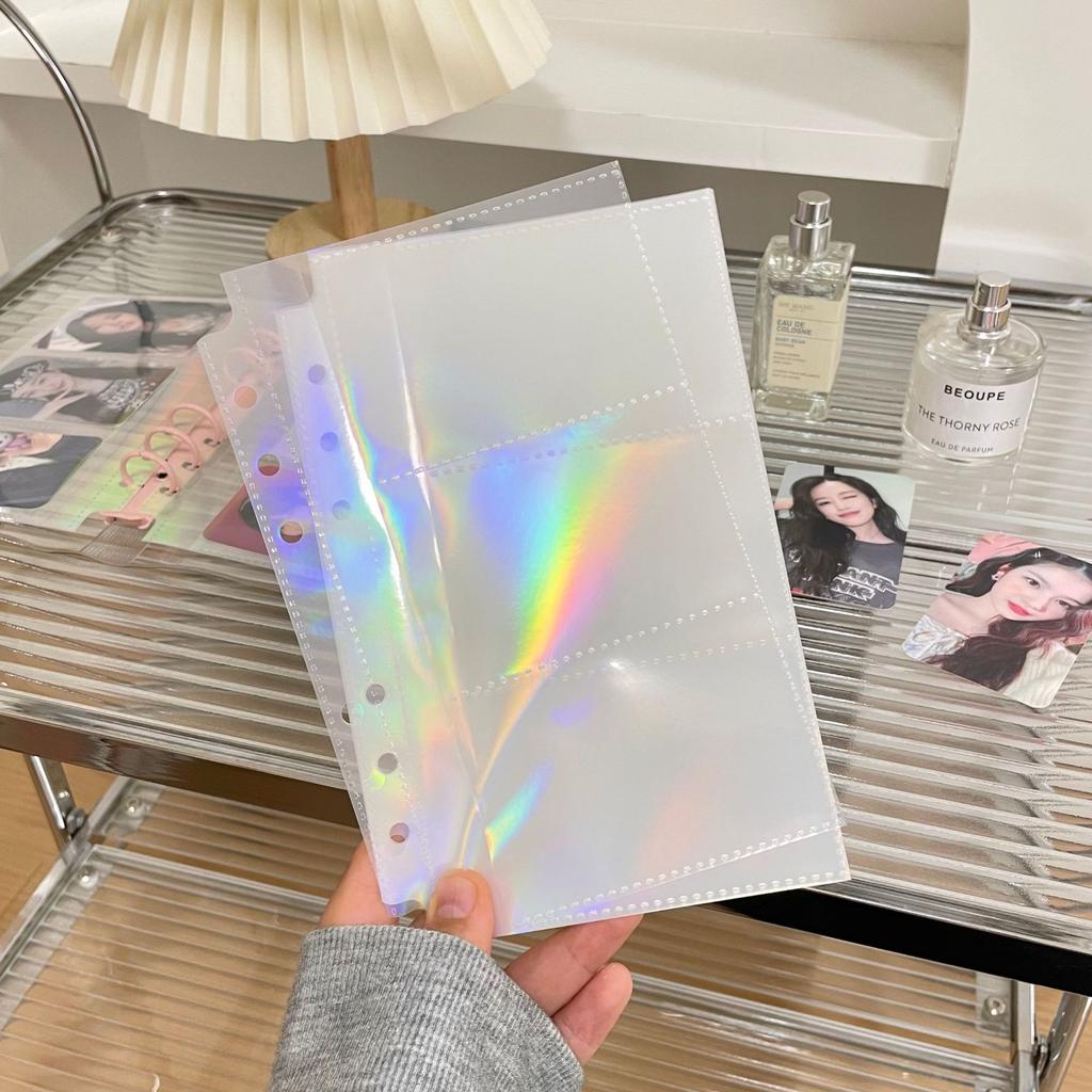 10PCS 1/2/3 Pockets A6 Binder Sleeves Transparent Photo Card Album Refill Inner Page Laser Rainbow Star Inside Page