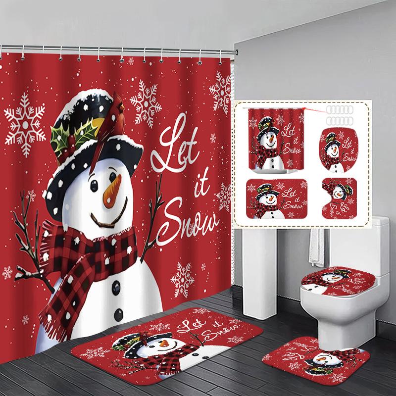 Red Marry Christmas Shower Curtain Santa Claus Printed Waterproof Polyester Bath Curtain for New Year Christmas Bathroom Decor