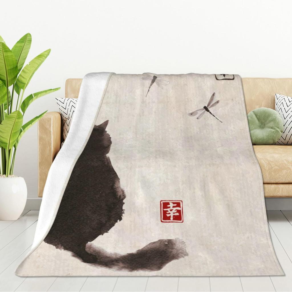 Fun Cats Digital-printed Polyester Bedroom Velvet Flannel Soft Sofa Cover Blanket Fleece Soft Sofa Cover Blankets for Beds