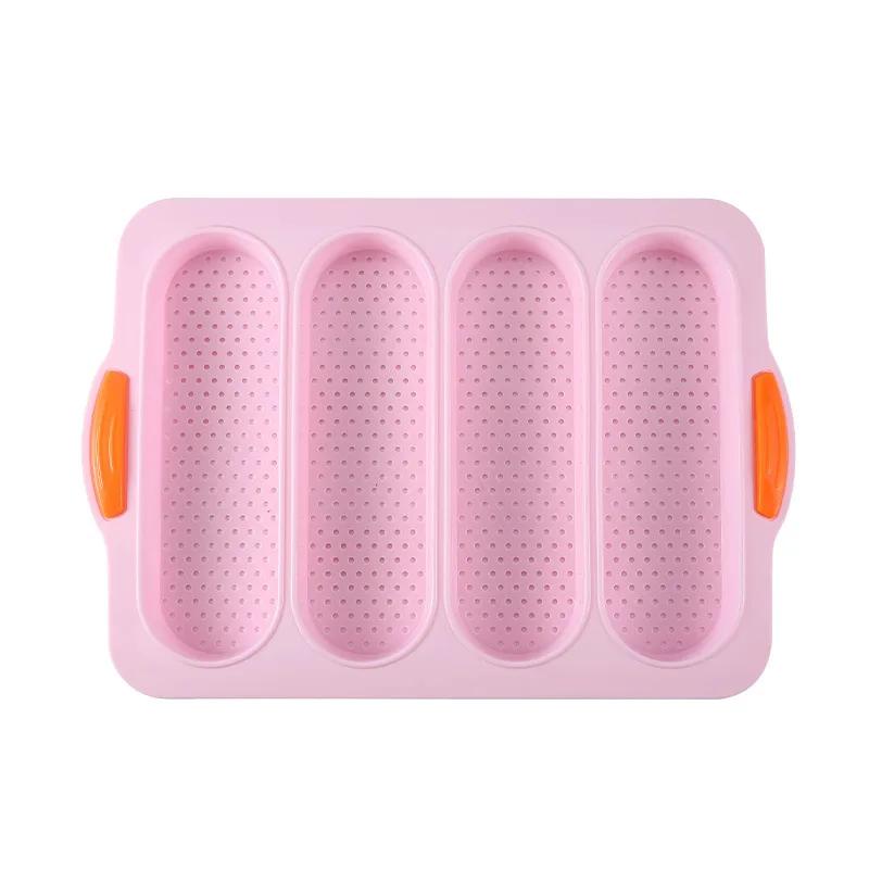 

Силиконовая форма для выпечки хлеба на 4 ячейки, противень для багетов, форма для кекса с антипригарным покрытием, форма для тостового хлеба, кондитерские инструменты розовый