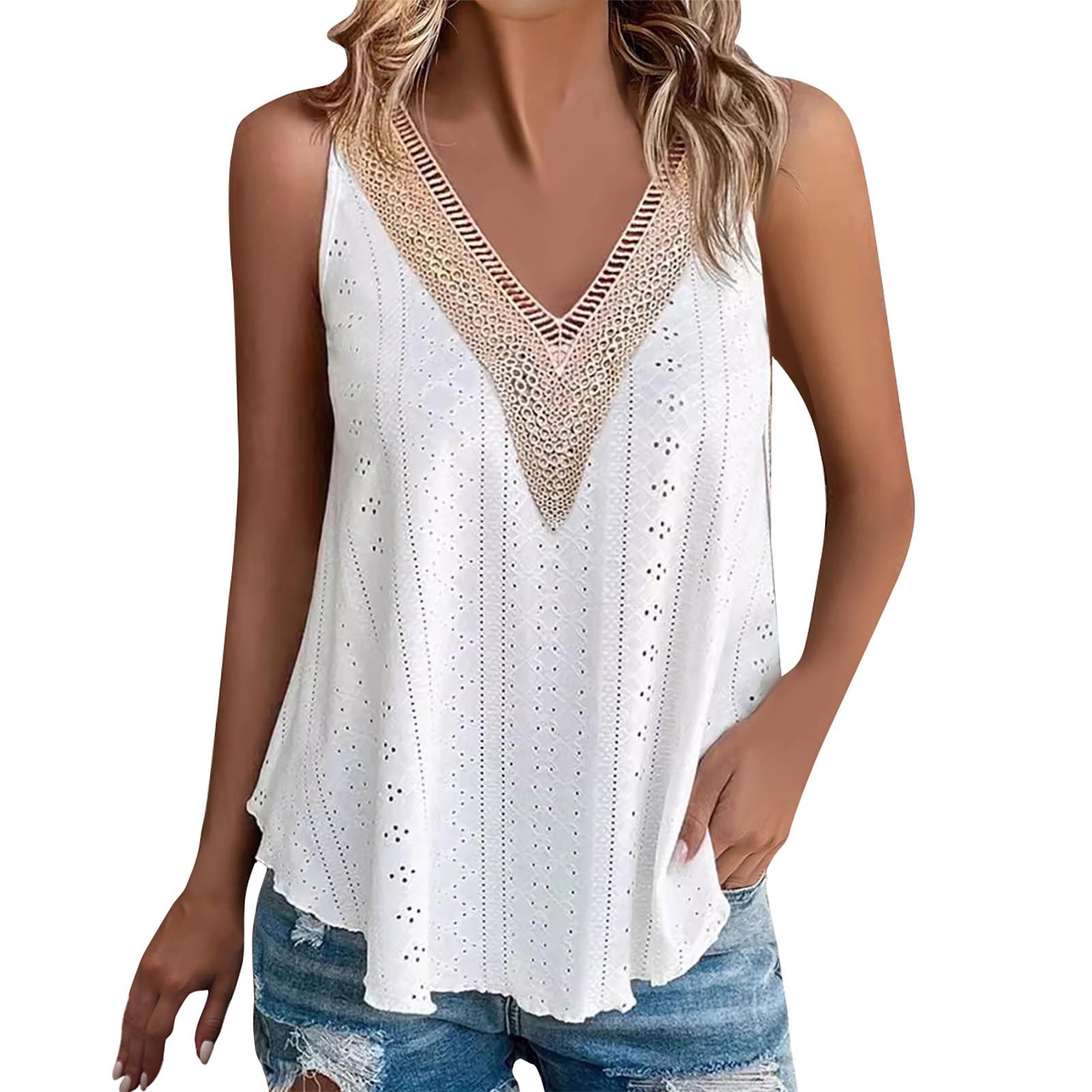 

Новый женский кружевной однотонный топ без рукавов с v-образным вырезом, повседневный жилет XL белый