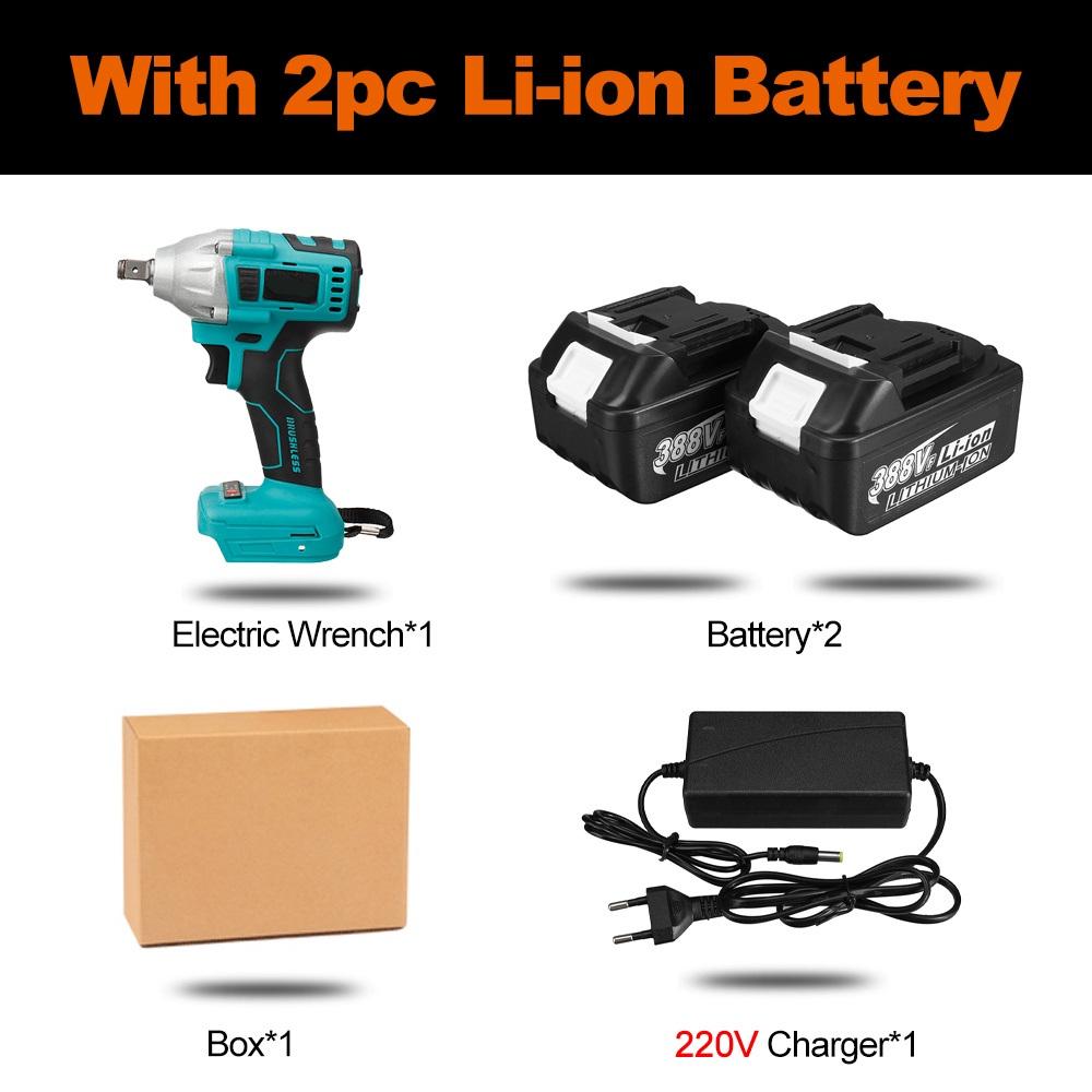 388VF 800N.m Bürstenloser elektrischer Schlagschrauber 1/2 Sokect Akku-Schraubendreher Schraubendreher Elektrowerkzeuge Wiederaufladbar für 18-V-Batterie