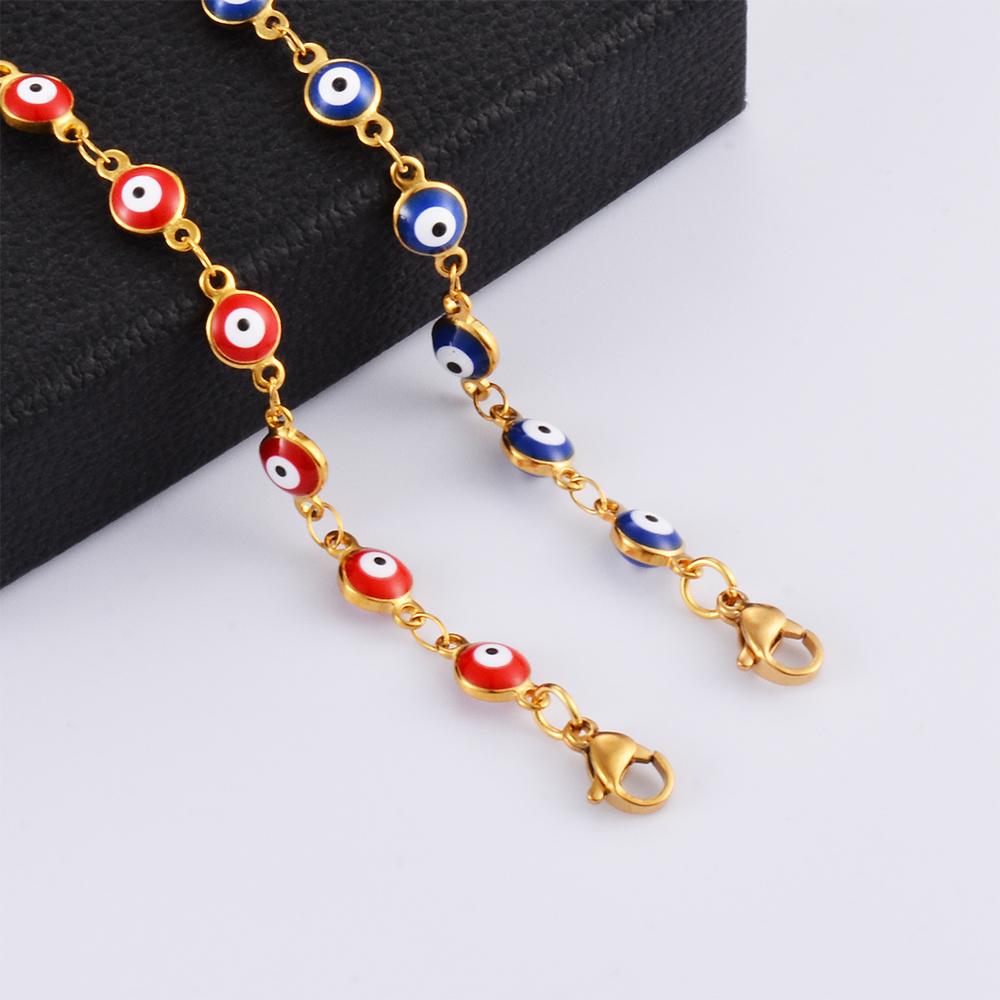 Stainless Steel Bracelets Blue Red Evil Eye Enamel Bead Bracelet For Women Lucky Turkish Eye Jewelry Gifts