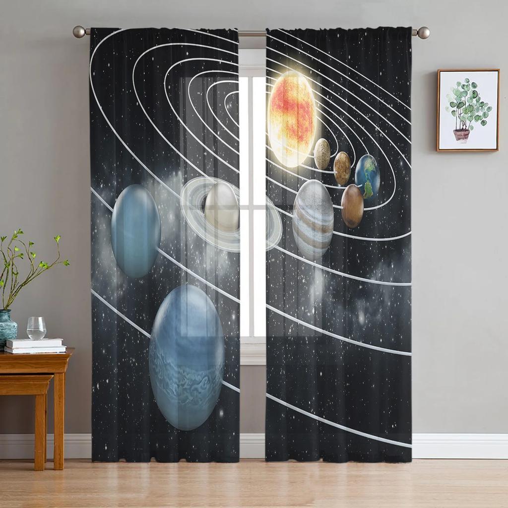Astronaut Space Moon Tulle Curtains For Living Room Bedroom Kitchen Decoration Chiffon Sheer Voile Window Curtains Custom Drape