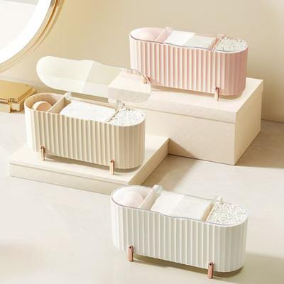 Cosmetic Cotton Storage Box with Clear Cover Dust-proof Large Capacity 3 Compartments