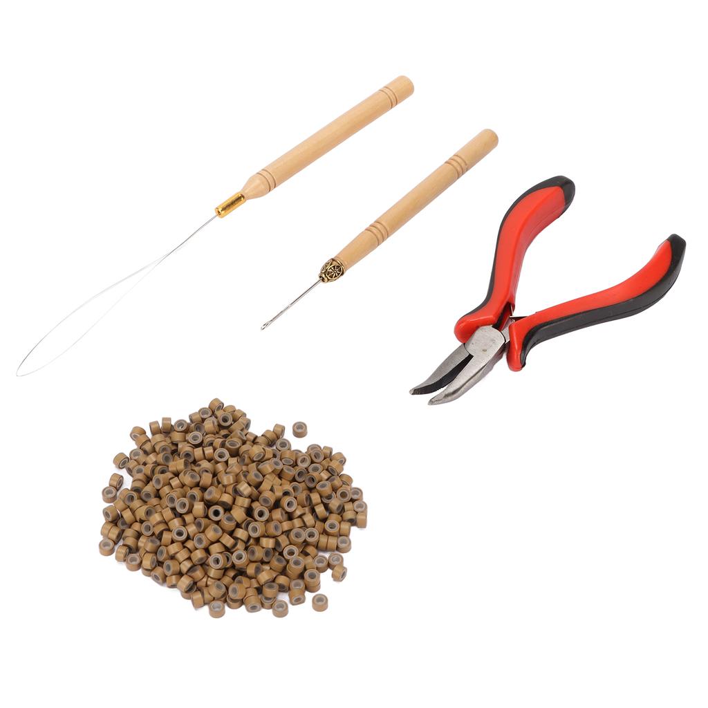 Hair Extension Tool Kit Micro Silicone Rings Bead with Pliers Pulling Hook Crochet Hair Styling Extension Tool