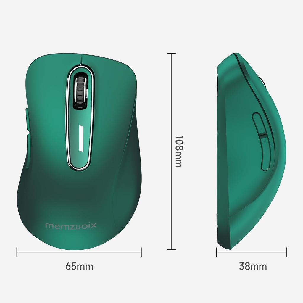 memzuoix Wireless Ergonomic for Long 1400DPI Optical USB Receiver 5 Compatible with Chrome Dark Green Mouse, 2.4GHz, Design, Fatigue-Free Use,