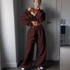 Womens 2025 Fall Long Sleeve Casual Streetwear Tracksuit Set Pure Color Hoodie Pants