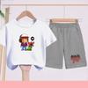 Children's Summer Set with Cartoon Monster Patterns - Boys' and Girls' Sports T-shirts and Casual Short-sleeved Shorts Sets