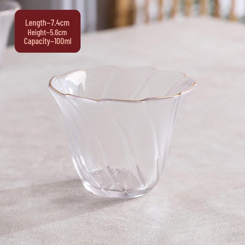 Chaxun Japanese Glass Gongfu Tea Cup with Gold Wave Pattern, 100ml