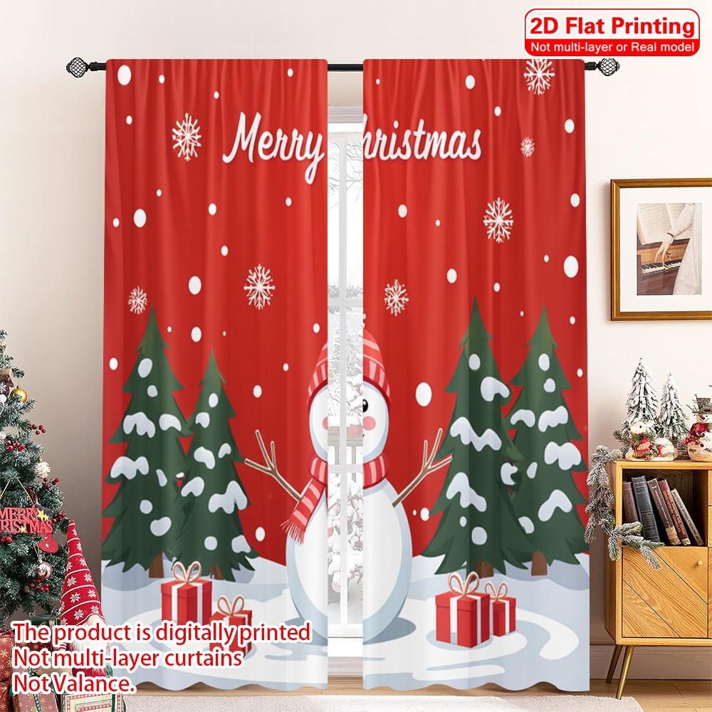 

2pcs 2D flat printing Merry Christmas Popular Window Drapes Merry Christmas Snowman Trees Polyester Fabric Without Electricity 52.50×116.00 CM 2pcs