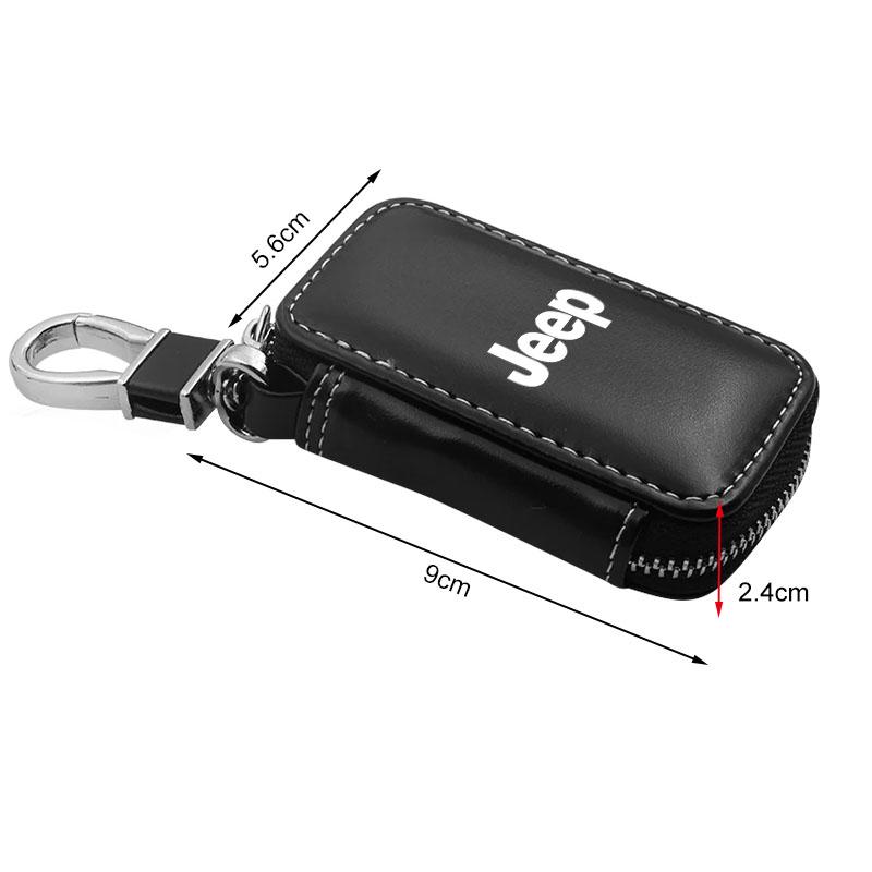 1Pcs Leather Emblem Car Key Case Keychain Zipper Key Case Bag for Jeep Grand Cherokee Xj Wk2 Wj Wrangler Jl Compass Commander Car Accessories