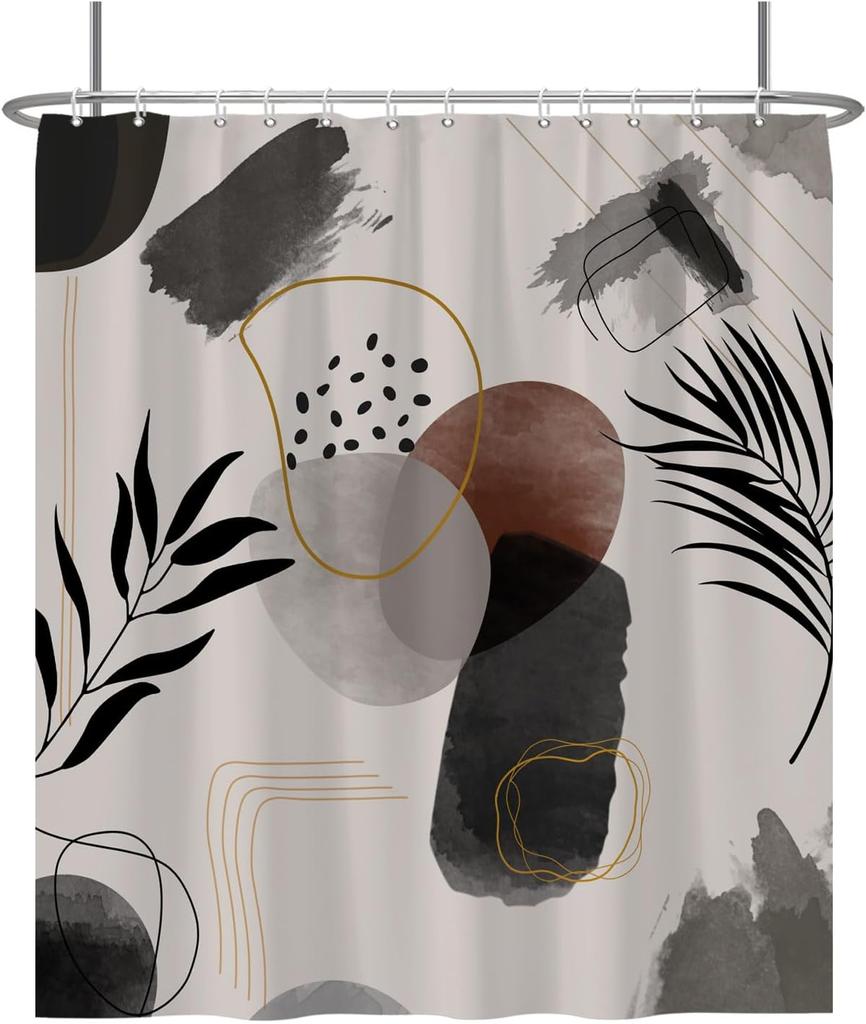 Black Grey Plant Leaves Shower Curtain Medieval Modern Abstract Bathroom Decorative Shower Curtain With Hooks 180X180Cm