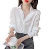 2025 Frühling Modisches Damen Langarm V-Ausschnitt Rüschen Freizeitbluse