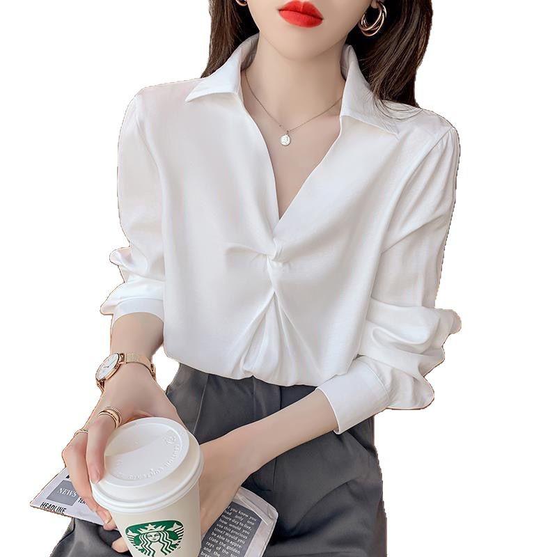 2025 Jarní Módní Dámská Ležérní Halenka s Dlouhým Rukávem, Volánky a Výstřihem do V