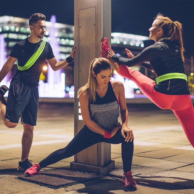 Reflective Glow Belt Be Seen and Protected During Nighttime Workouts! Reflective Waist Belt Storage Pocket Armbands