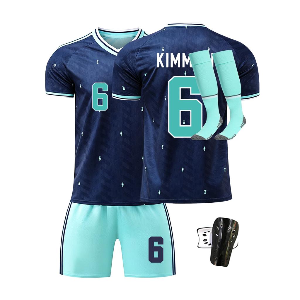 Men's Four Piece Sportswear Set Includes Short Sleeve Jersey Shorts Socks and Shin Guards Suitable for Outdoor and Indoor Activities