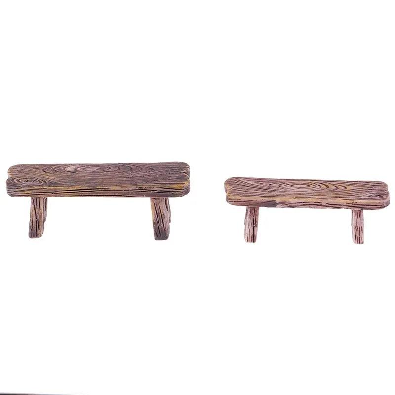 2pcs Mini Wooden Chair Stool Fairy Garden Miniatures Decor Couple Bench Action Figurine DIY Doll Houses Accesories