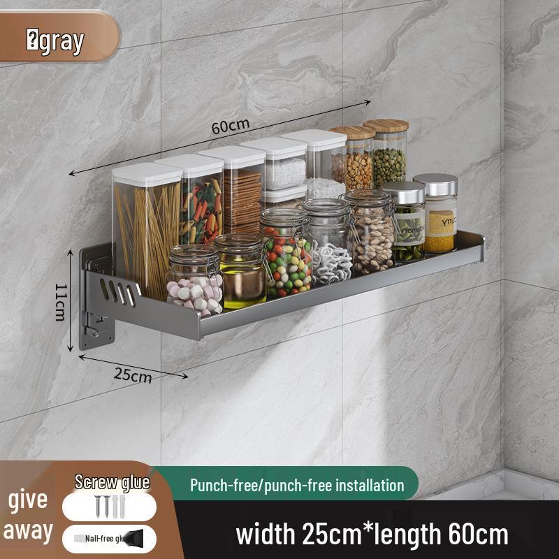 Wall-Mounted Kitchen Spice Rack: No-Punch, Moisture-Proof, Durable Microwave Oven Storage Shelf.