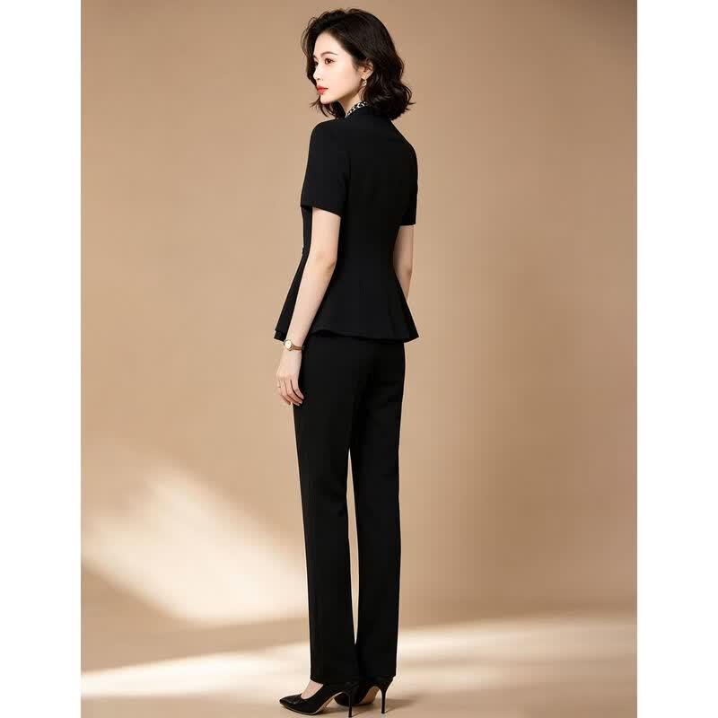 Women's V-Neck Short Sleeve Blazer & Pants Set