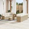 11-piece Garden Sofa Set with Beige Cushions In Poly Rattan Acacia, 2-seater Garden Sofa with Beige Cushions 3362111