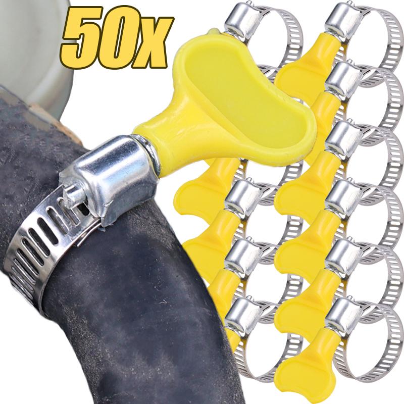 10/50pcs Plastic Handle Hand Hose Clamps Versatile Worm Driving for Tube Adjustable Stainless Steel Butterfly Pipe Clamp Clips