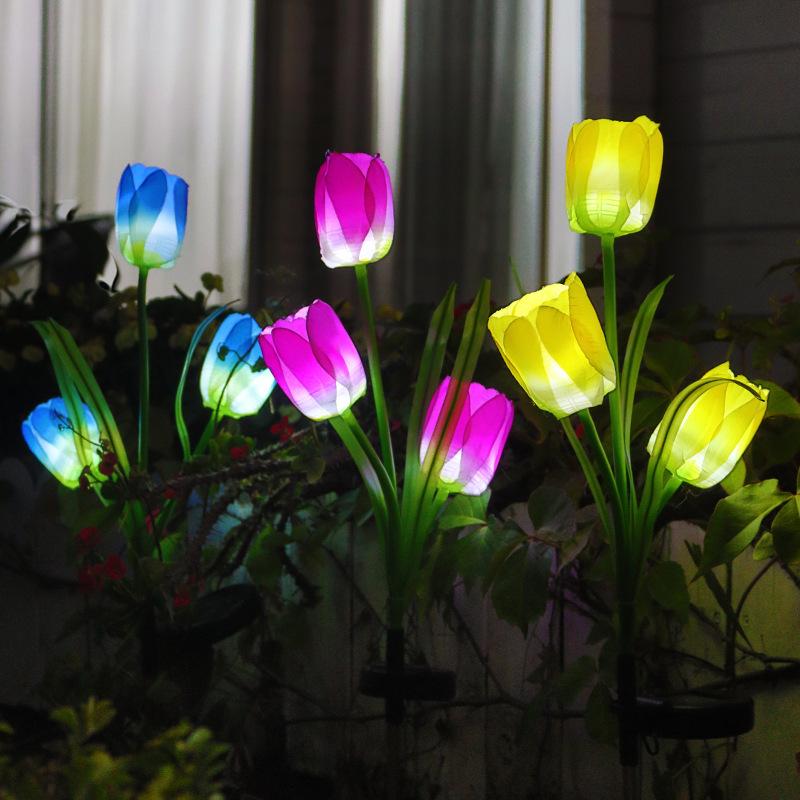 Three Head Tulip Lantern Solar Outdoor Light Courtyard Decoration Light Landscape Light
