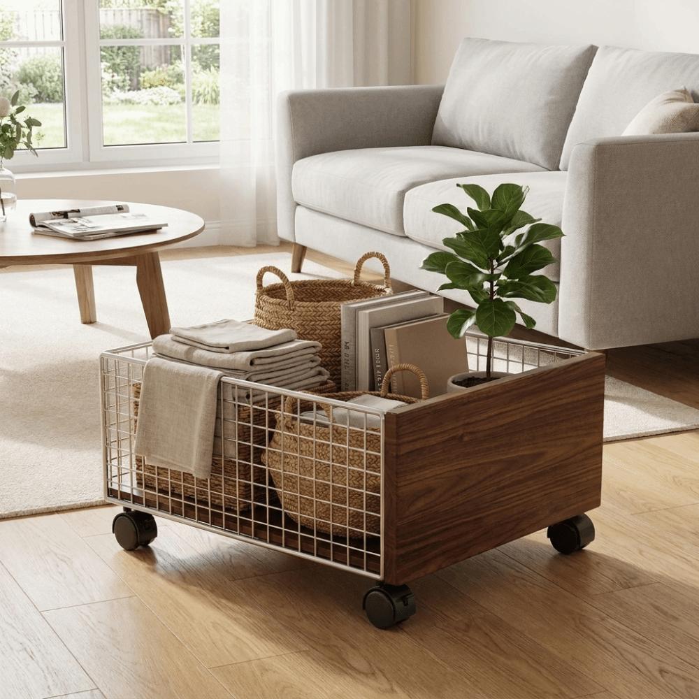 Large Capacity Rolling Storage Basket with Wheels Movable Laundry Hamper Laundry Basket  Bedroom