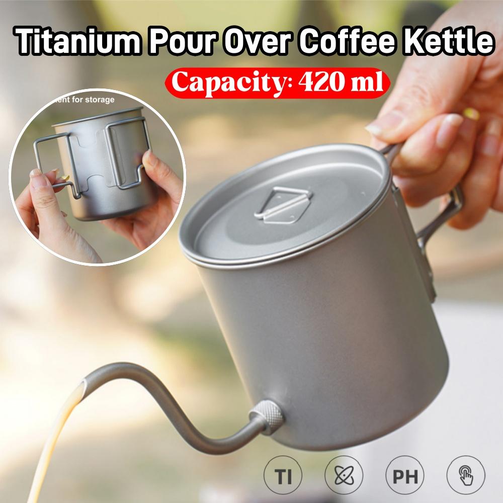 Titanium 420ml Gooseneck Kettle Ultralight Portable Coffee Kettle Detachable Spout & Folding Handle for Camping Cookware