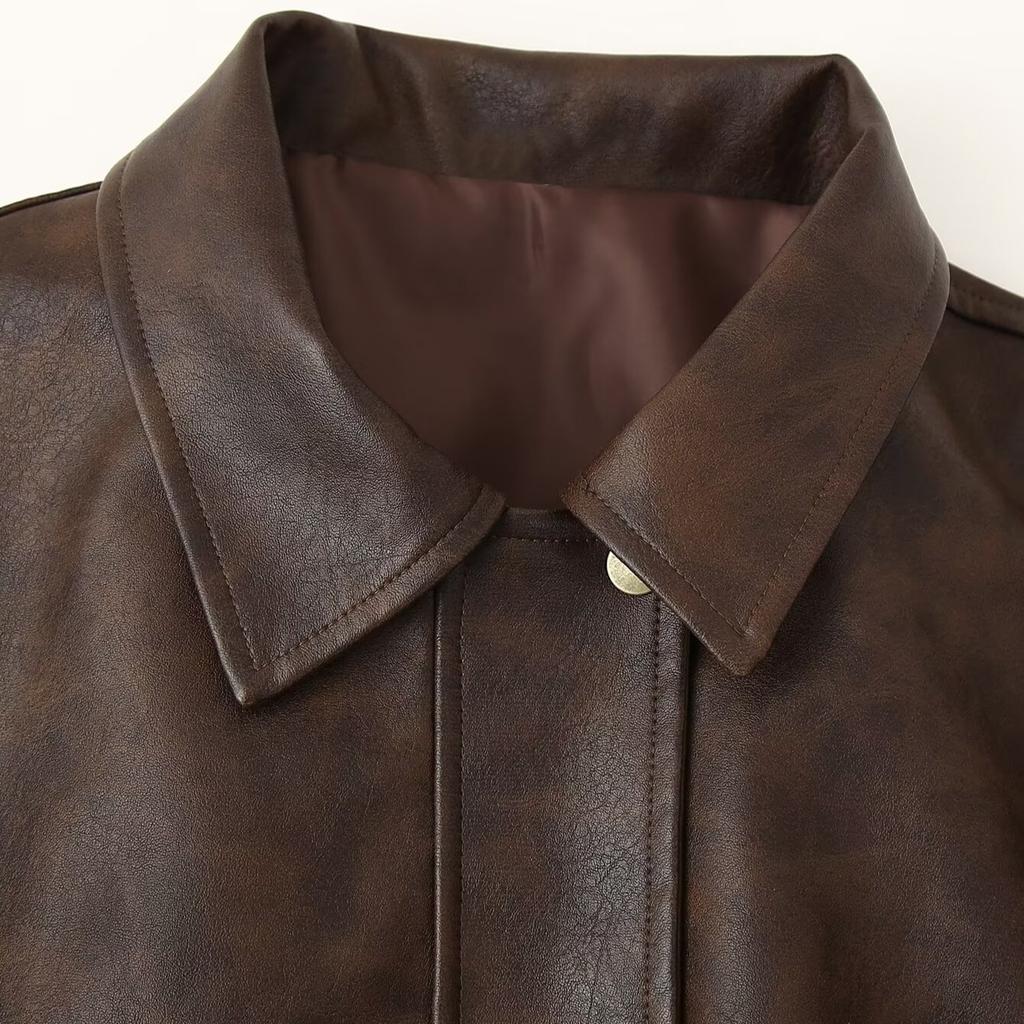 Evropský a americký styl, nové dámské oblečení, klasické, módní, univerzální, retro bunda z imitace kůže