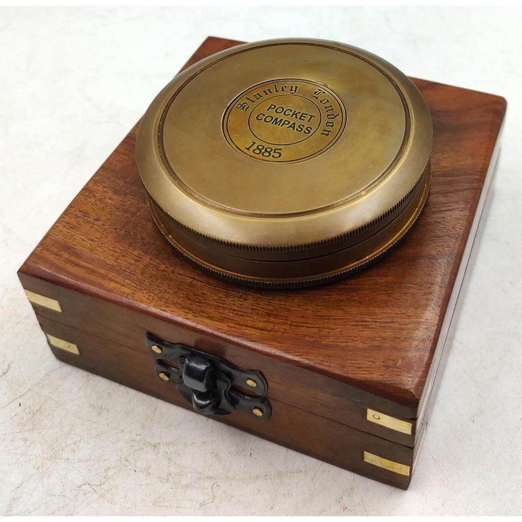 Antique Brown Finish Brass 3" Compass Maritime Stanley London 1885 Compass Gift Item. (Brown Antique Compass with Wood Box)