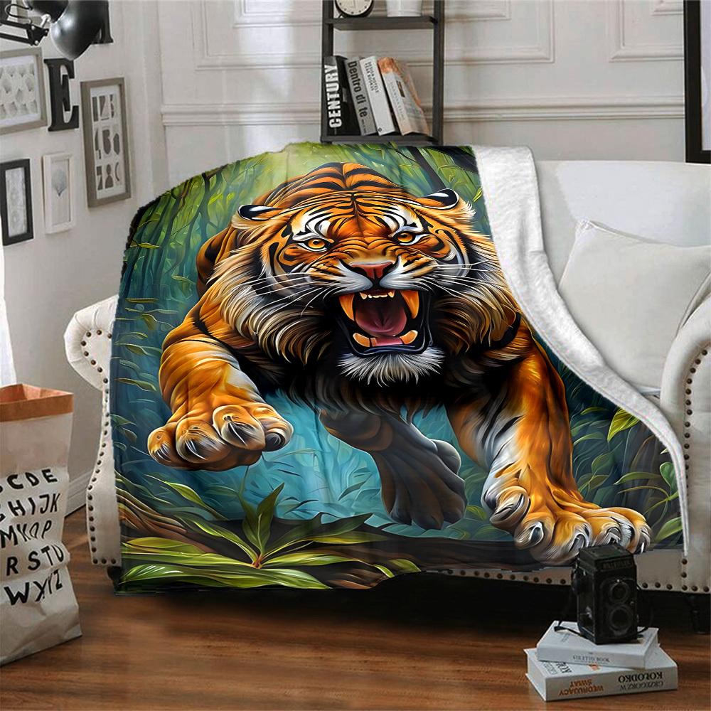 1PC Tiger Print Blanket - Soft Warm All-Season Throw for Sofa, Bed, Car, Office, Throw For Sofa yy250916112