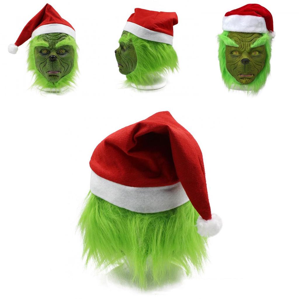 Rascal Grünes Monster Der Grinch Maske Mit Weihnachtsmütze Für Erwachsenen Cosplay Spaß