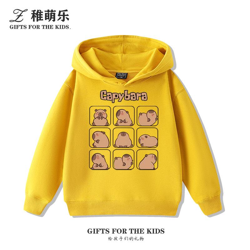 

Capybara Nine-grid Cute Cartoon Children s Hooded Sweater Autumn and Winter Plus Velvet All-match Boys and Girls Clothes Trend 100