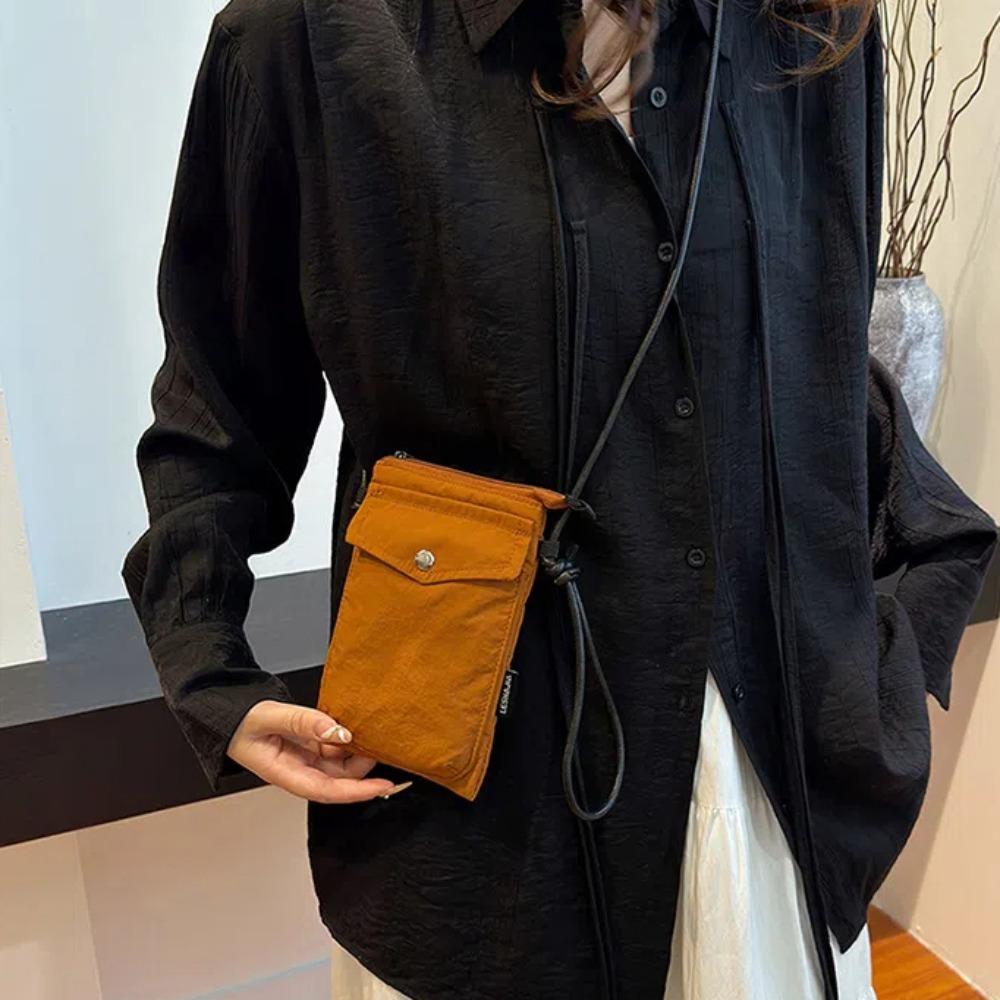 Japanischer Stil Nylon Handytasche Lederriemen Kleine Stoff Umhängetasche Quadratische Handytasche Täglich