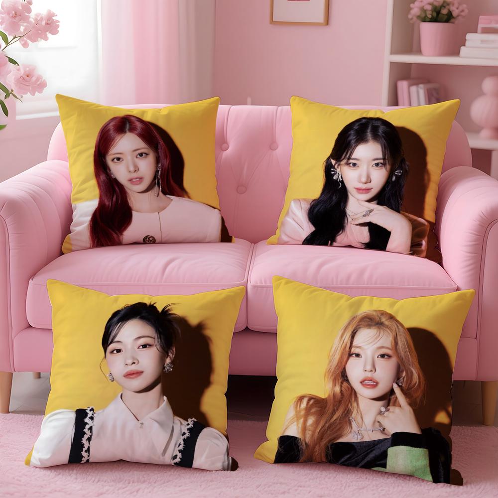 Kpop Style I-Itzy Cushion Cover Plush Fabric Soft Double-Sided Printed Sofa Warm Winter Home Gift Pillow Case