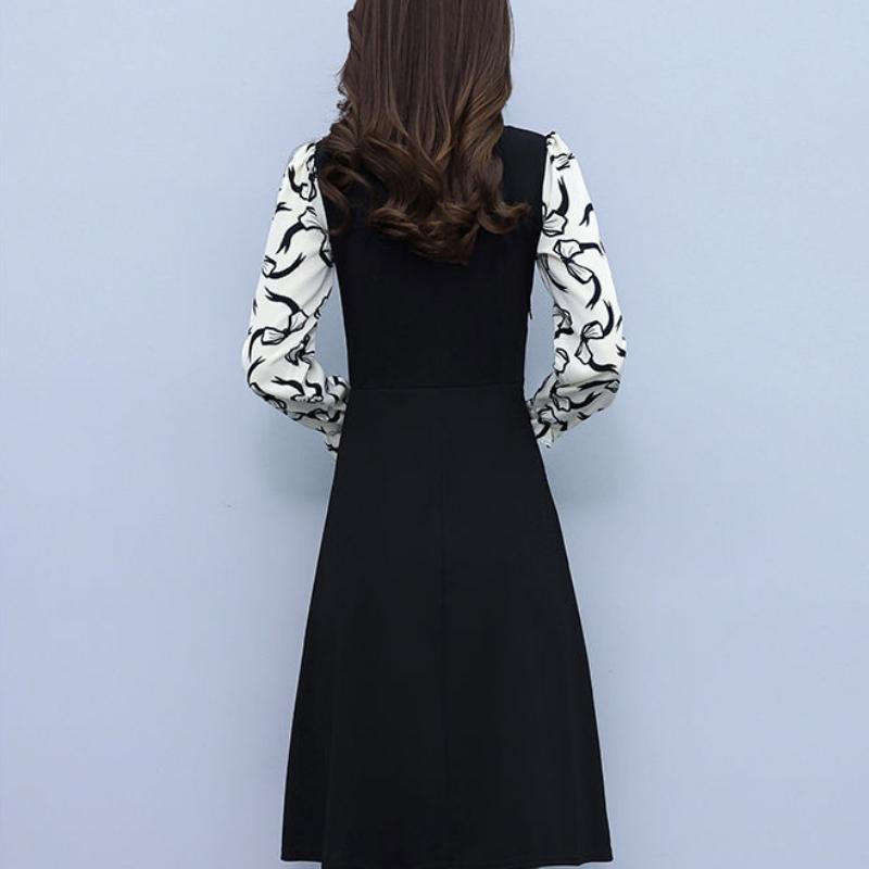 Женское лоскутное платье с длинным рукавом и принтом — фото 11