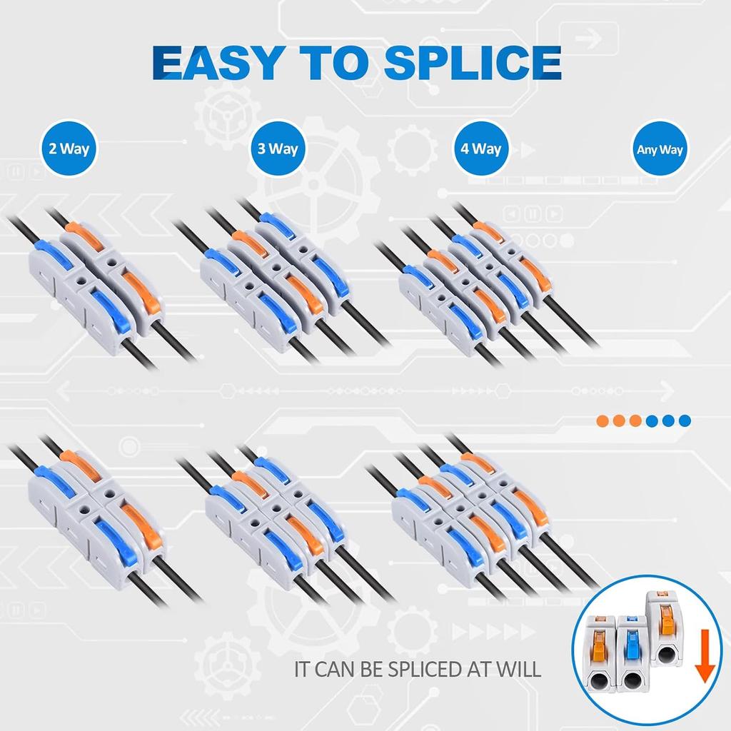 Lever Wire Connectors, 60-Piece Quick Connect Electrical Splicing Kit for Compact Inline Terminals - 28-12 AWG, 1 In 1 Out (Multicolored, 60)